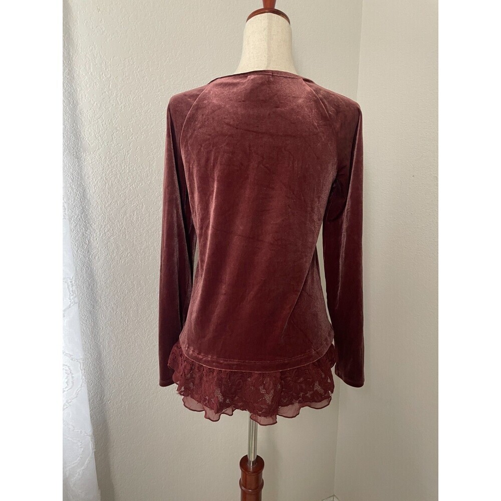 Sundance Womens Velvet Lace Trim Long Sleeve Top Size Small Burgundy Wine Boho - Picture 3 of 7